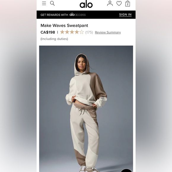 ALO Yoga Make Waves Ivory Hoodie & Sweatpant Set - new with tags & unworn - Picture 2 of 7